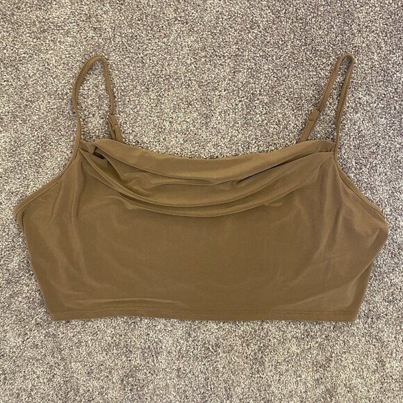 Express Womens Cowl Neck Cropped Cami Spaghetti Straps Sandshell Top Size XL NWT - Picture 5 of 16